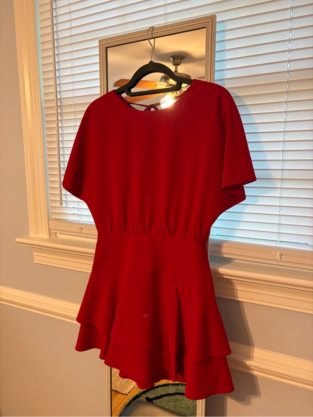 Red Tiered Short Sleeve Skater Dress